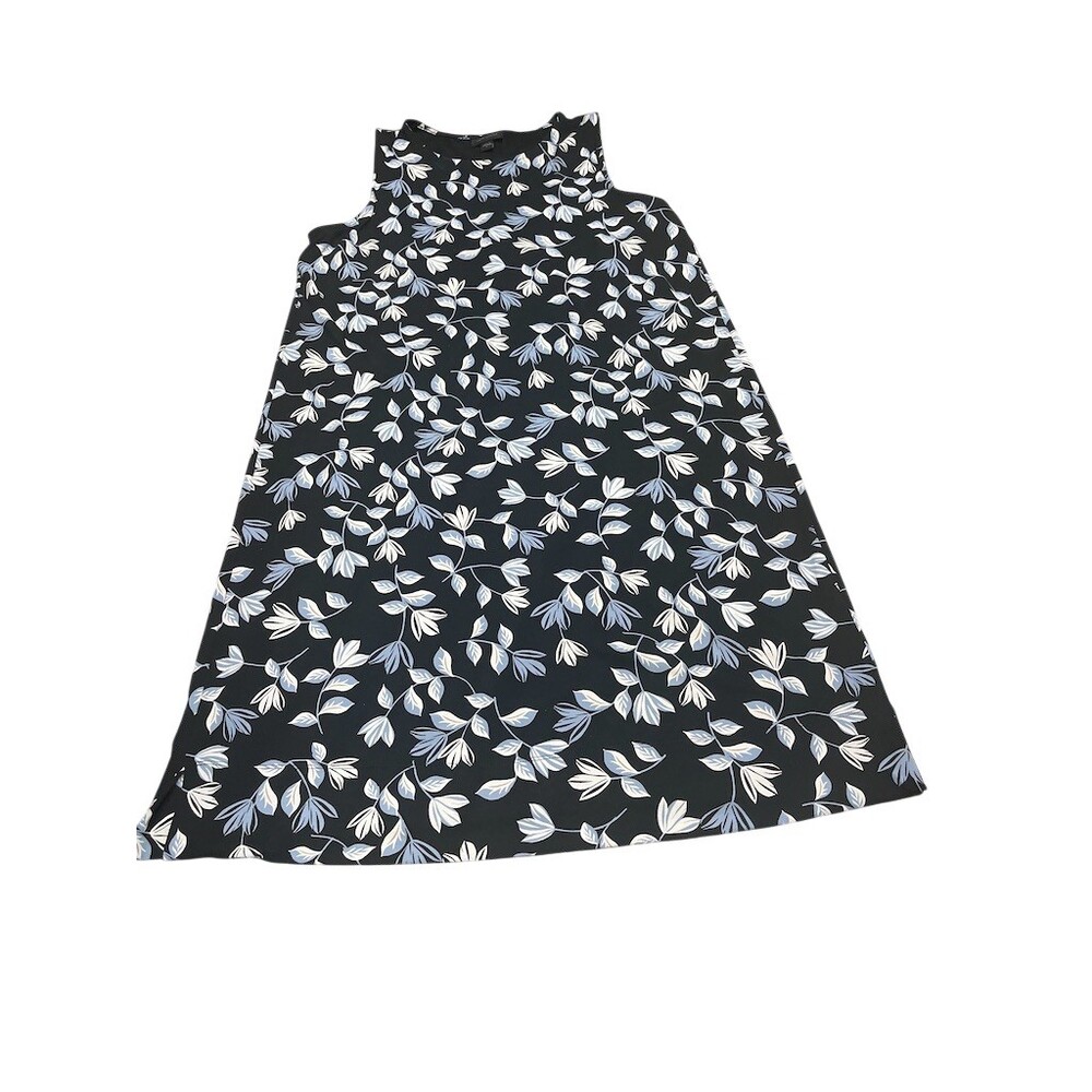 J. Jill Dress Womens Size S Black Blue Floral Leaf‎ Print Sleeveless A-Line